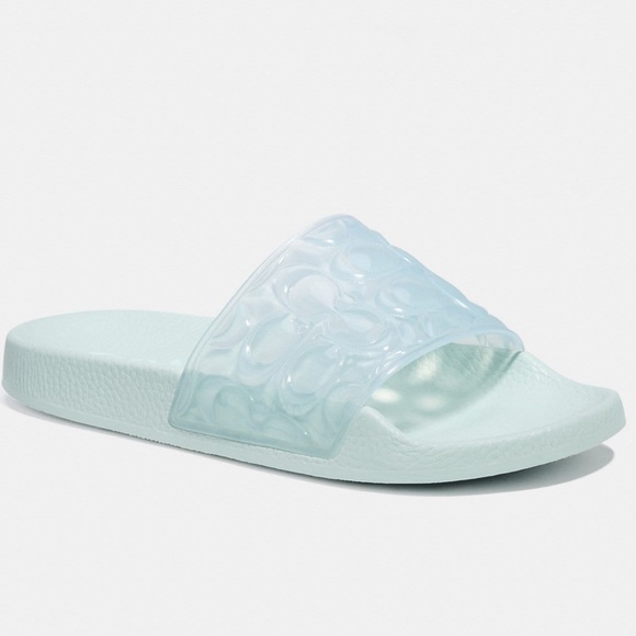 COACH Blue UNNA Embossed Logo Clear Jelly Slip On Sport Pool Slides Sandals 10 - Picture 2 of 13